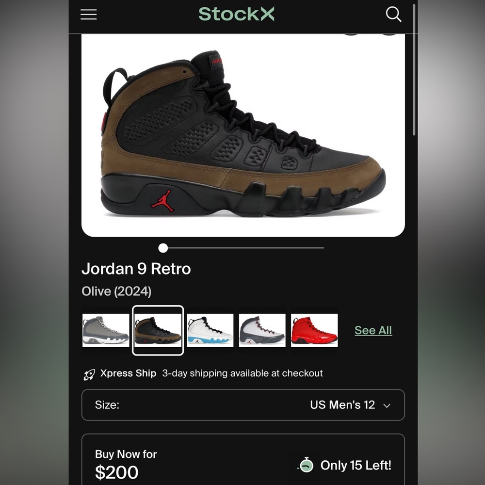 VNDS Air Jordan 9 Retro “Olive” 2024 - Picture 15 of 15